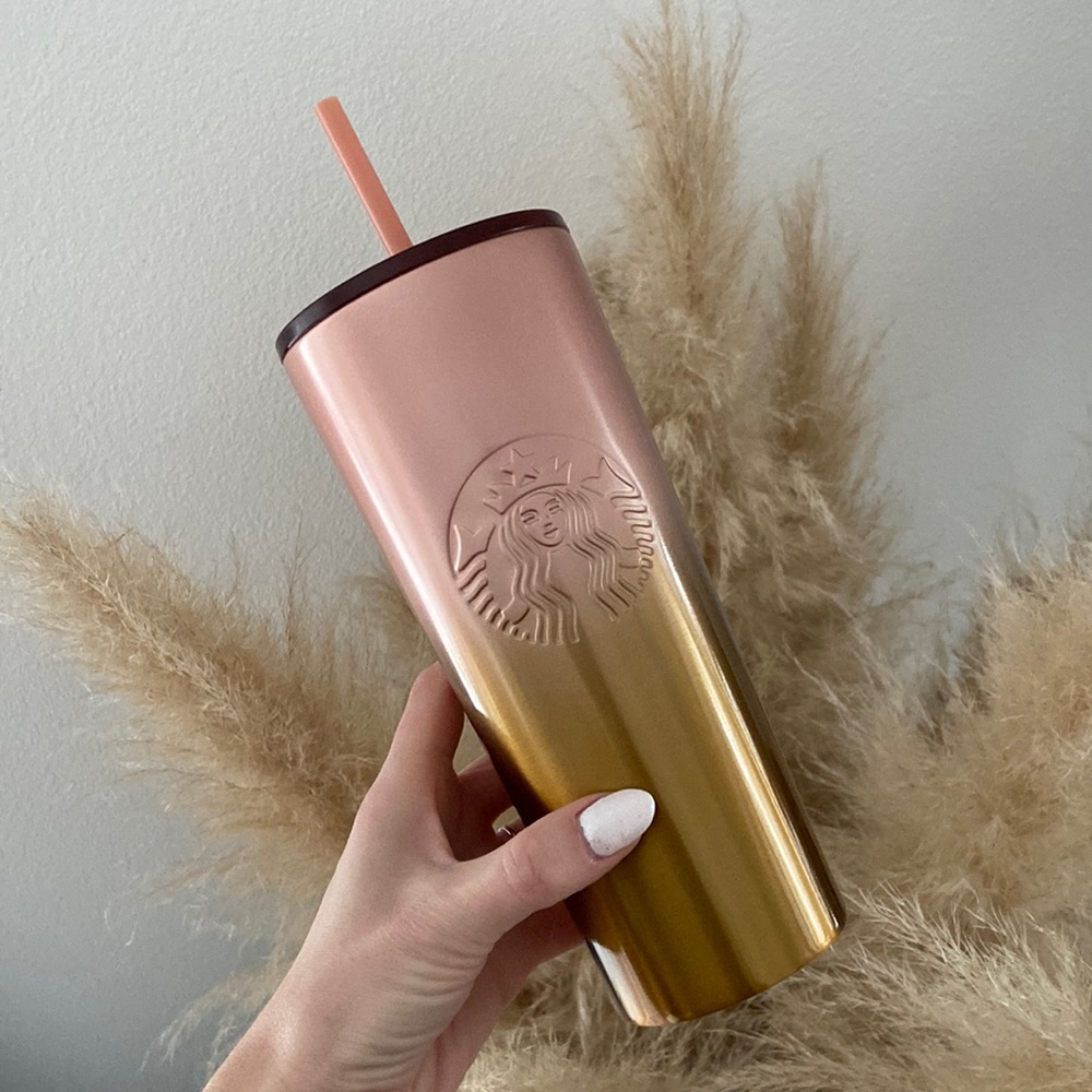 Starbucks pink & gold ombre insulated tumbler water bottle stainless steel 24 oz